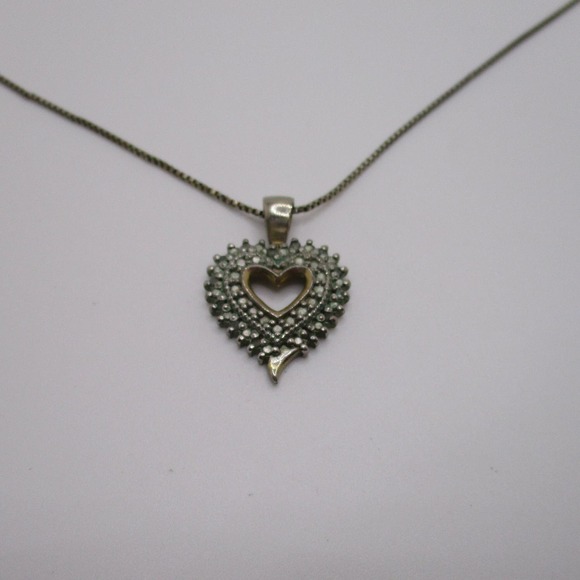 Vintage FAS Sterling Silver Tiny Box Chain Studded Heart Pendant Necklace - Picture 2 of 6